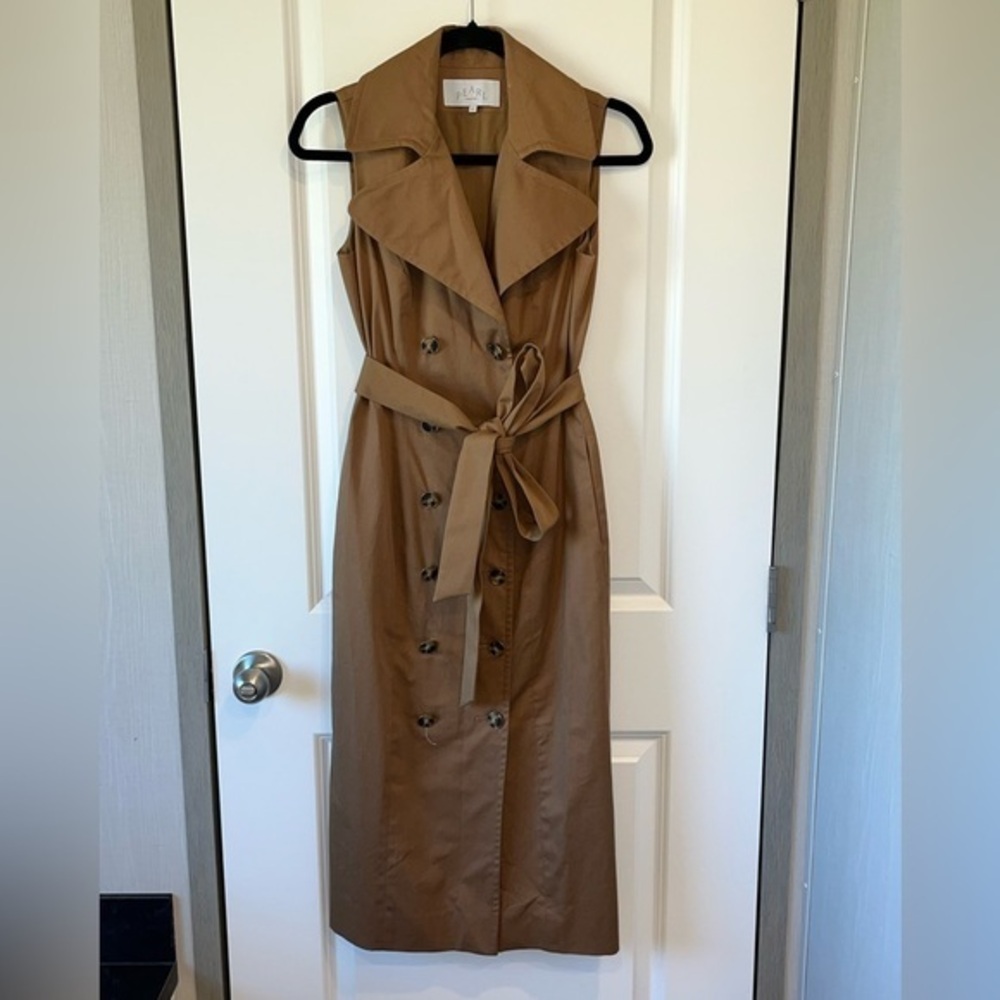 Lela Rose Trench Style Cotton Belted Sleeveless Double Breasted Dress